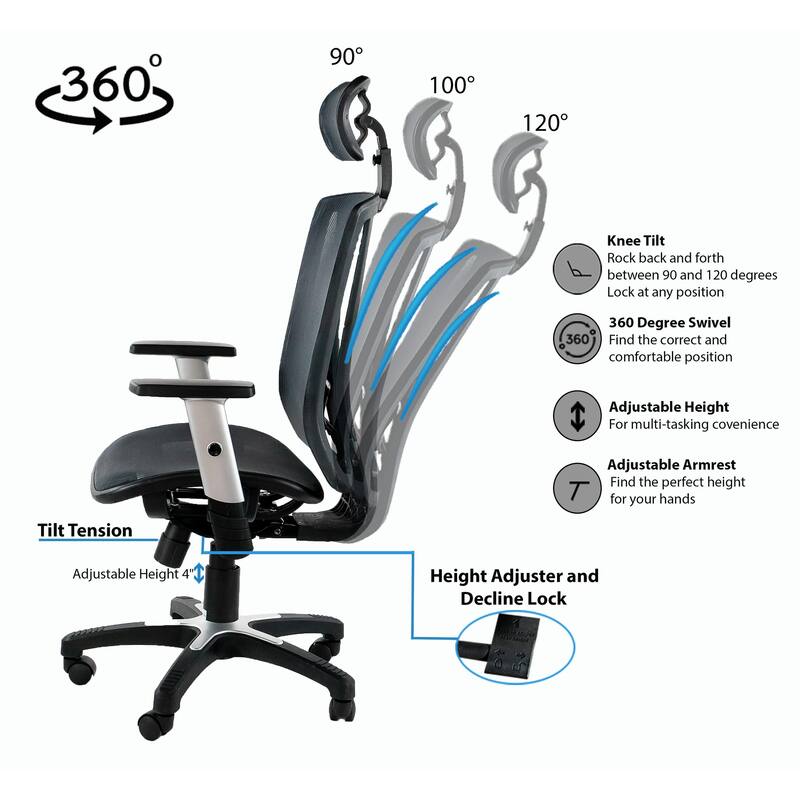 ErgoMax Office Fully Meshed Ergonomic Height Adjustable Red Office Chair w/Armrests & Headrest, 52 Inch Max Height