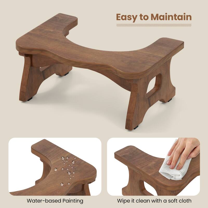Gymax Teak Wood Toilet Stool 7'' Squatting Potty Stool for Adults &