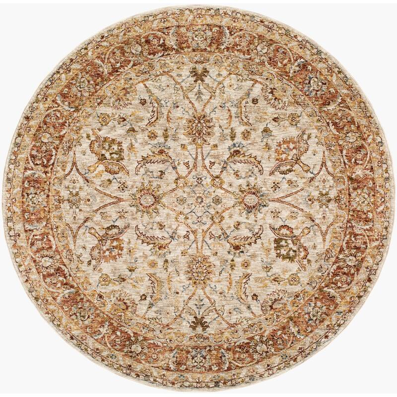 Livabliss Transitional Mona Lisa Medallion Area Rug - 7'10" x 7'10" Round - Ivory/Tan