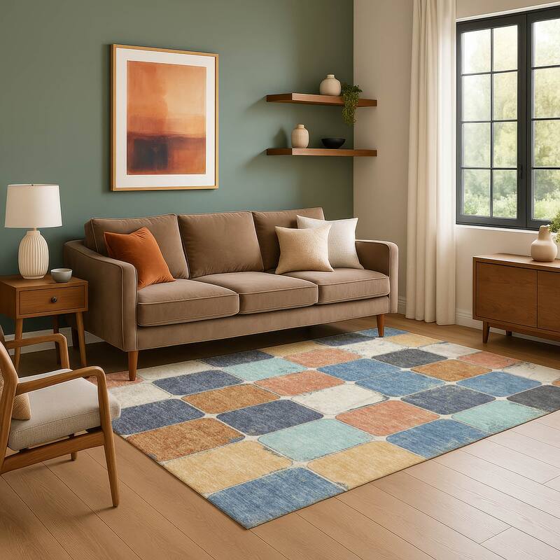 Premium Washable Super Soft Modern Blocks Mayfield Rug
