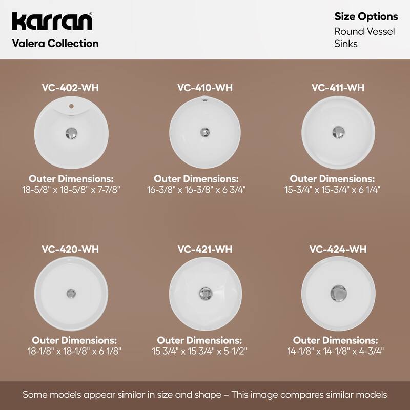 Karran Valera 17" Vitreous China Vessel Bathroom Sink in White with Overflow Drain