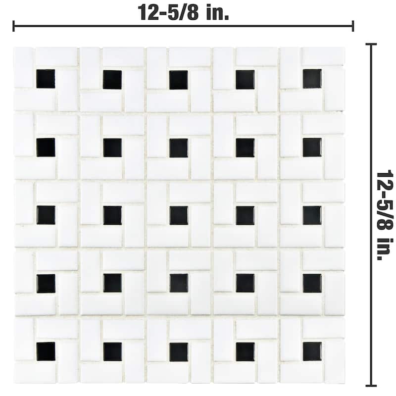 Merola Tile Spiral Black and White 12-5/8" x 12-5/8" Porcelain Floor and Wall Tile