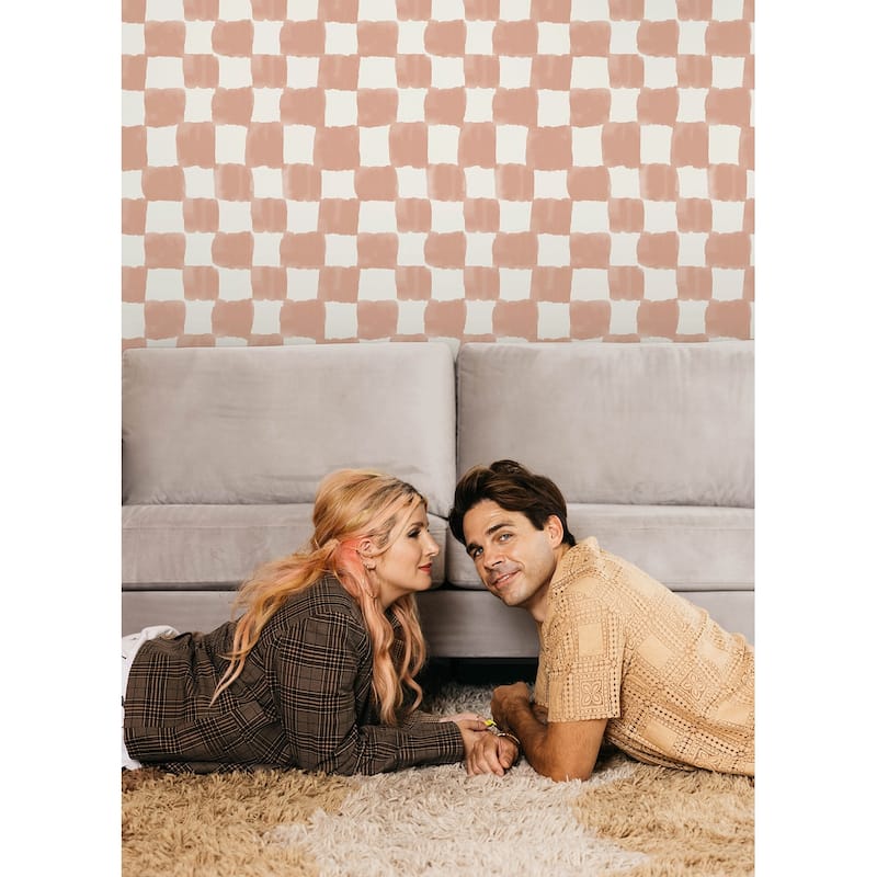 Mr. Kate Tess Watercolor Checker Terracotta Peel and Stick Wallpaper