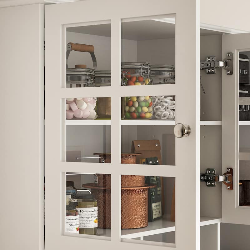 79"Pantry Storage Cabinet Glass Doors Sideboard Buffet Cabinet Lacquer