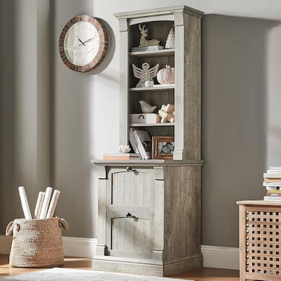 Farmhouse Bookcase with 2 File Drawers, 72" Tall Wooden Bookshelf