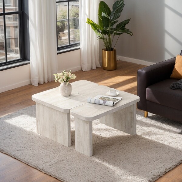 Rectangle Wood Coffee Table, Modular Coffee Table Set of 2