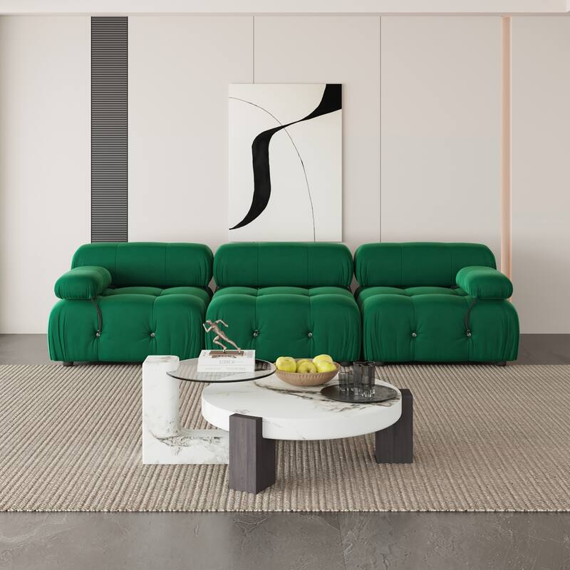Velvet Fabric Upholstered Modular Sectional Sofa Modern Couch - Green(3seats)