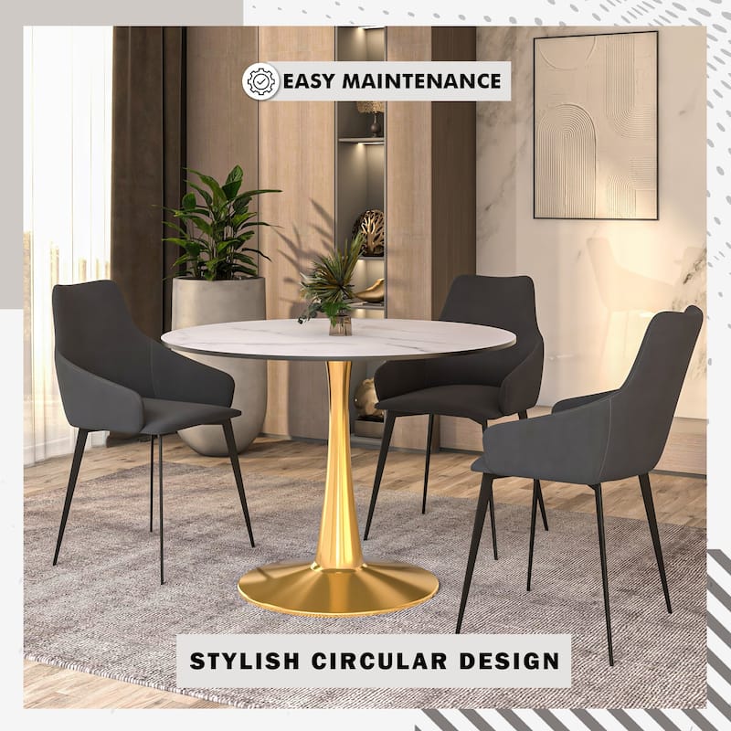 LeisureMod Bristol 40" Round Dining Table for 4 with MDF Tabletop in Gold Steel Base for Kitchen & Dining Room