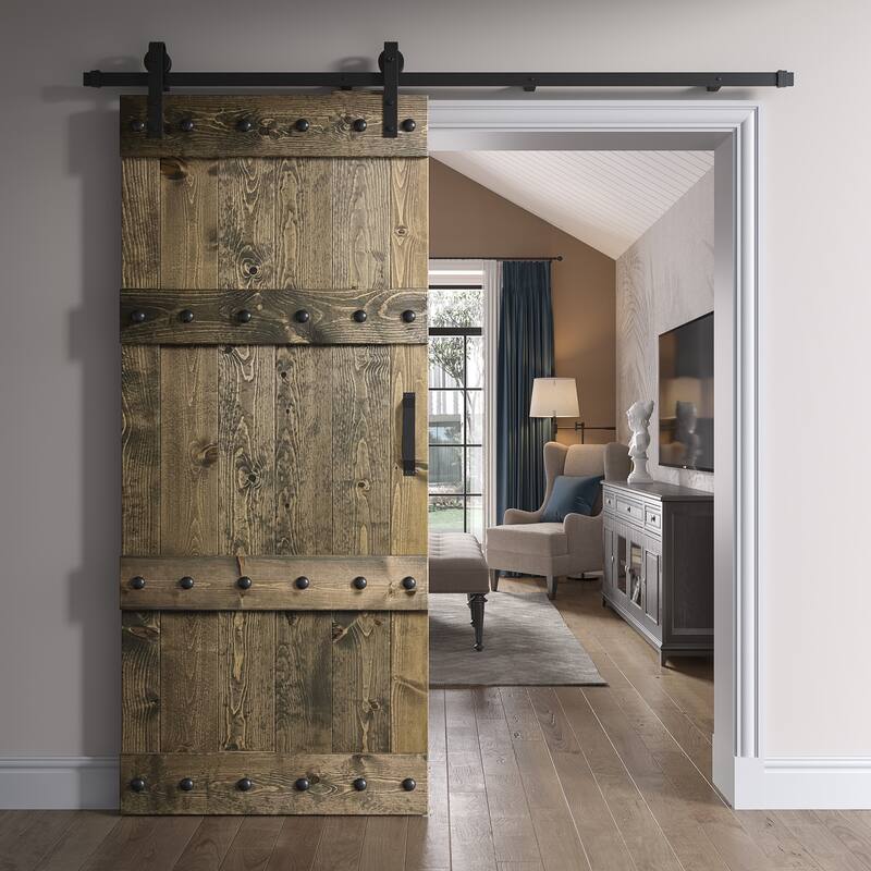 Coast Sequoia 24in./30in./36in. x 84in. Castle Series Pine Wood Sliding Barn Door With Hardware Kit