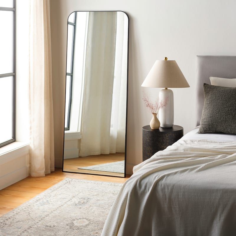 Livabliss Aranya Modern Aluminum Full Length Squared Arch Mirror - 28"H x 67"W x 1.1"D - Black