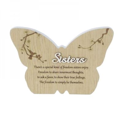 Sisters- Butterfly Shape With Saying Block Sign