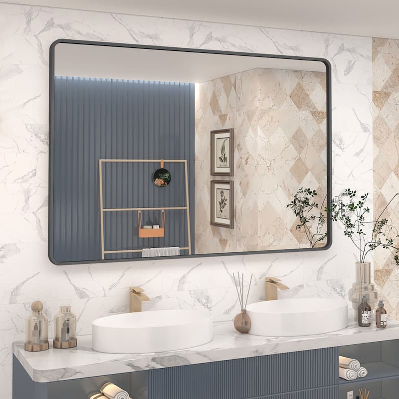 Aluminum alloy Framed Tempered Glass Wall Bathroom Vanity Mirror - 48" x 32" - Black