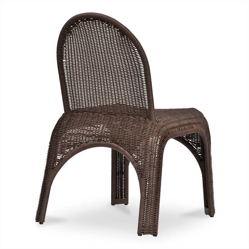 NADAAL STUDIOS Maireth Outdoor Dining Chair, Curved Wicker Design, Iron Frame, Brown Finish - Set of 2
