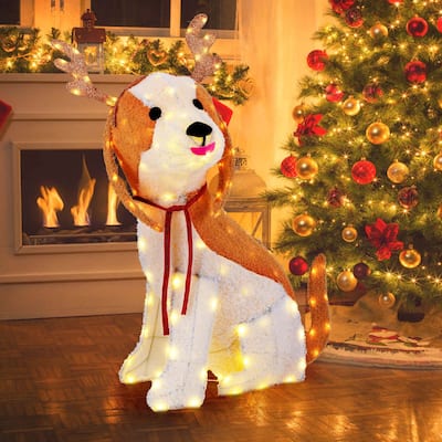 Costway Lighted Christmas Dog with LED Lights 4 Ground Stakes Cable - as pic shows - See Details