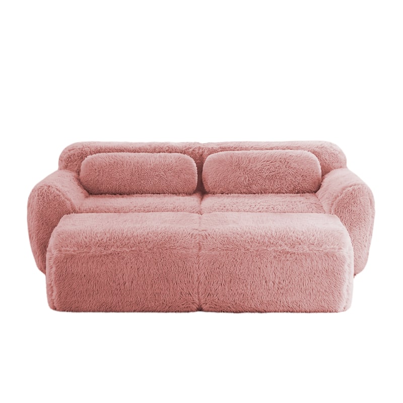 Homy Casa Pink Plush Modular Sectional Sofa Set Soft Cloud Floor Couch