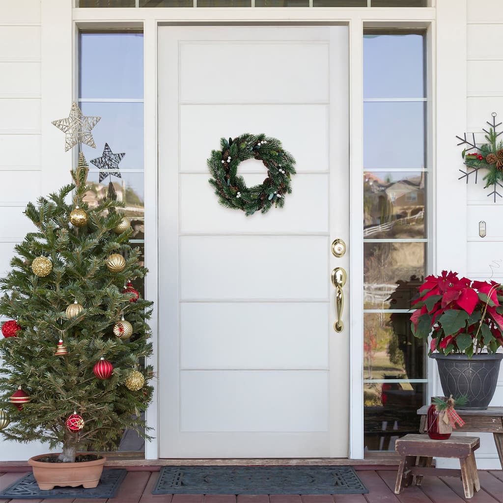 Green Pine, Pinecone Berries Artificial Christmas Wreath, 14", Unlit