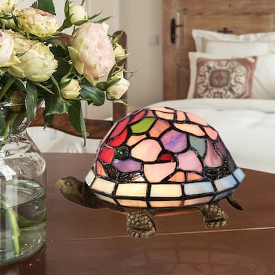 Toto Turtle Floral Tiffany Accent Lamp - Antique Bronze