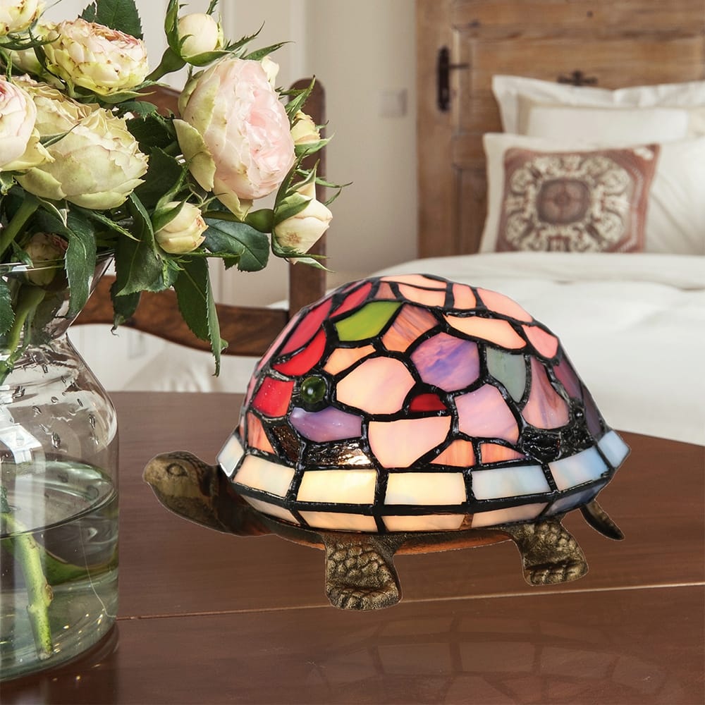 Toto Turtle Floral Tiffany Accent Lamp - Antique Bronze
