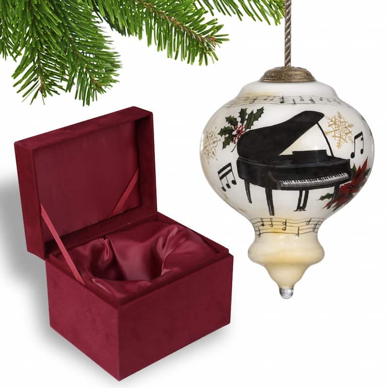 Grand Christmas Piano Hand Painted Mouth Blown Glass Ornament - 3.75" x 2.75" x 2.75"