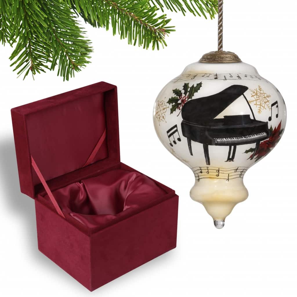 Grand Christmas Piano Hand Painted Mouth Blown Glass Ornament - 3.75" x 2.75" x 2.75"