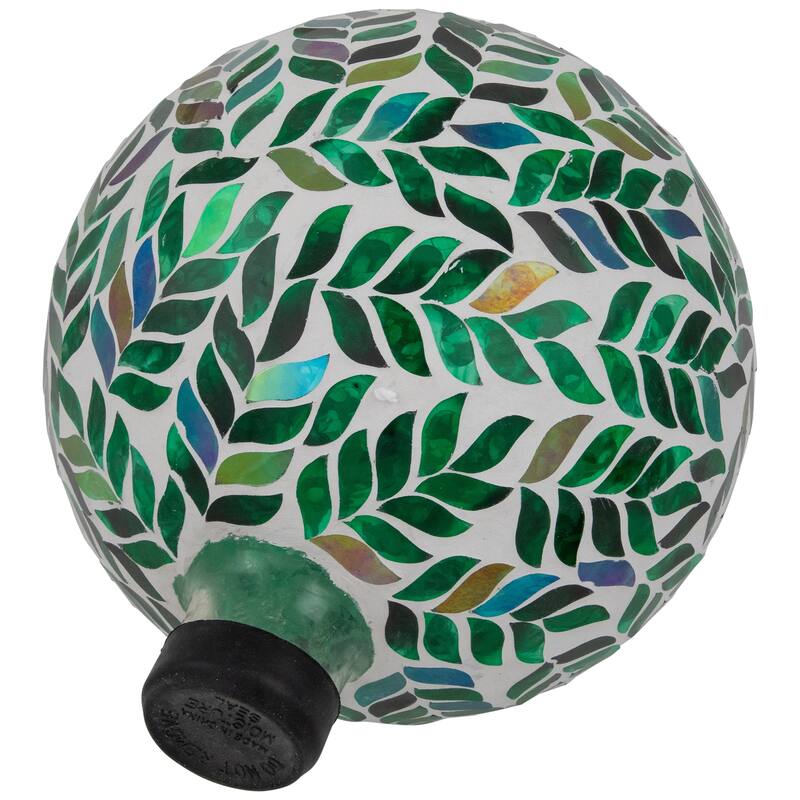 Mosaic Iridescent Leaves Outdoor Garden Gazing Ball 10" White Green