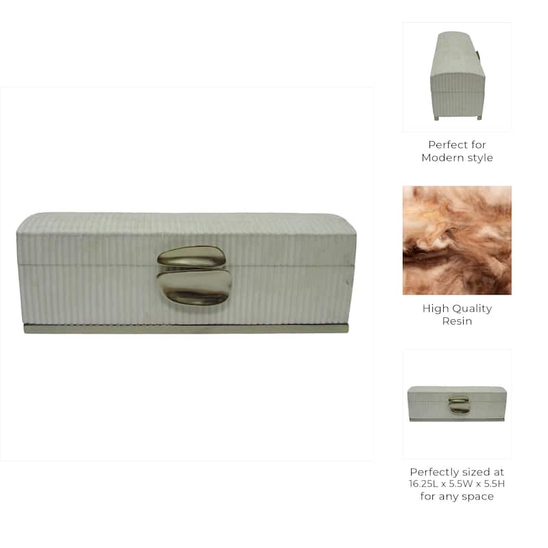 Resin Storage Box Grooved Texture with Metallic Accent - 6" Cream - 16.25" x 5.5" x 5.5"