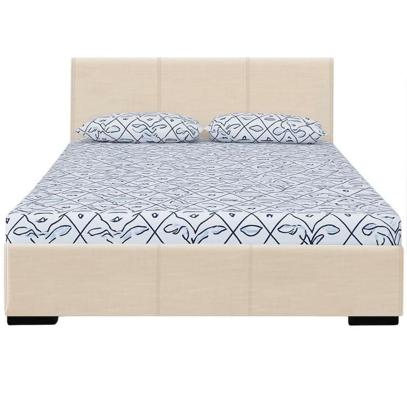 HomeRoots Beige Faux Leather Queen Bed Frame