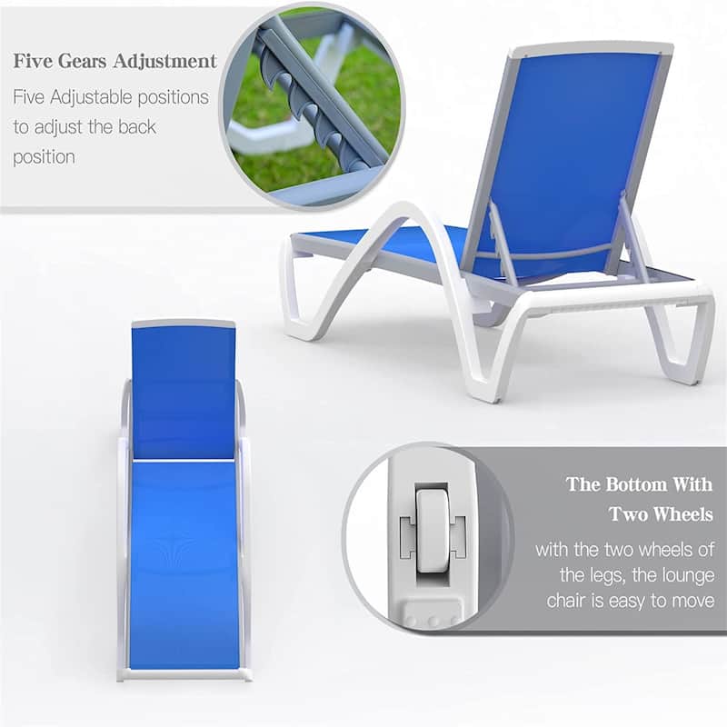 5 Adjustable Aluminum Textilene Outdoor Chaise Lounge Chair in Brown Set 1