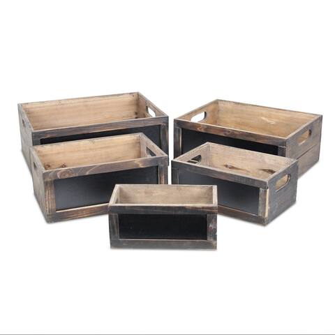Brown Wood Crate with Chalkboard Front (Set of 5)
