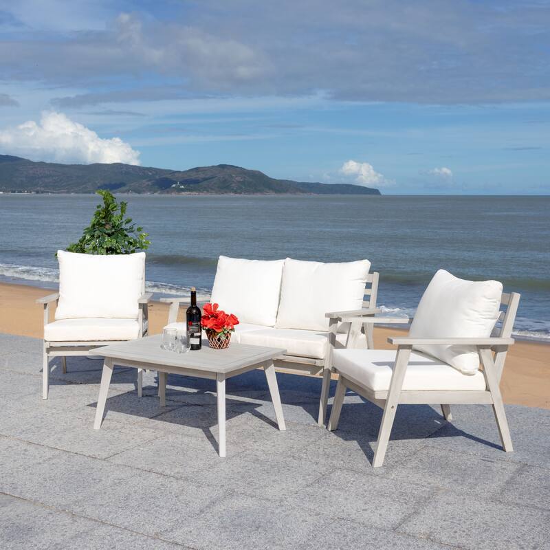 SAFAVIEH Outdoor Kimiyo 4-Piece Outdoor Set - Grey/Beige