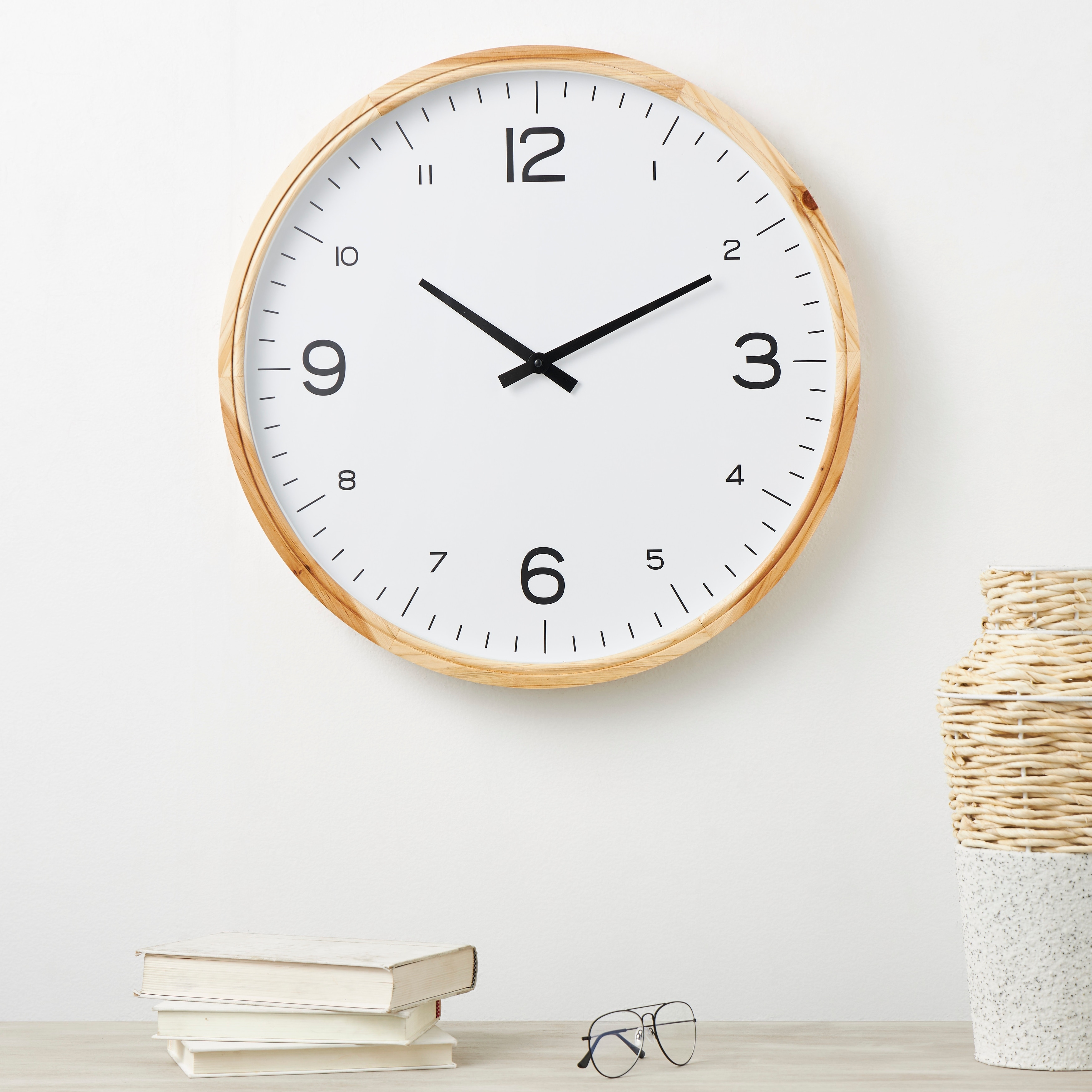 Light Brown Wood Wall Clock with White Backing