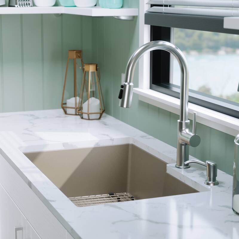 Karran 32" Undermount Large/Small Bowl Quartz Kitchen Sink Kit - 32" x 21.25" x 9"