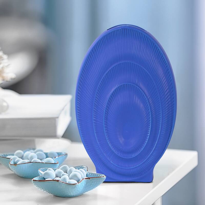 Allan Andrews Radiant Blue Ribbed Ceramic Vase Collection - 15"H x 9.5"W