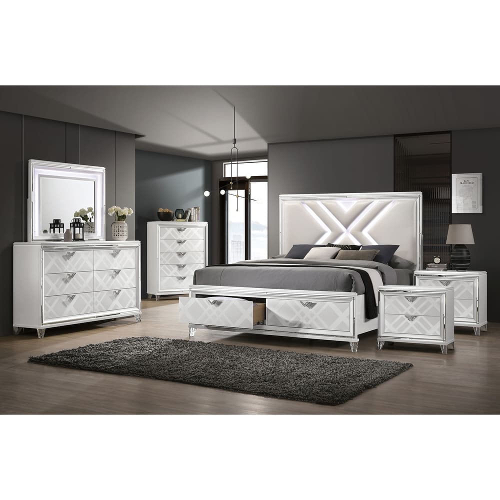 Furniture of America Bel Air Glam Wood 6-Piece Platform Bedroom Set with USB Port