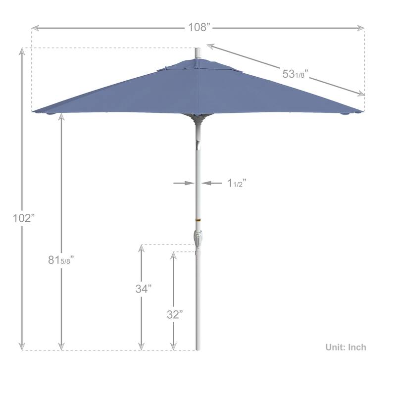 California Umbrella 9' Round Crank Lift Push Button Tilt White Aluminum Patio Umbrella Sunbrella