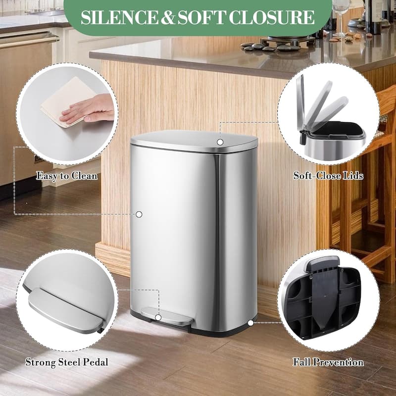 13.2 Gallon Trash Can, 50L High-Capacity for Home Kitchen Bathroom Bedroom Office
