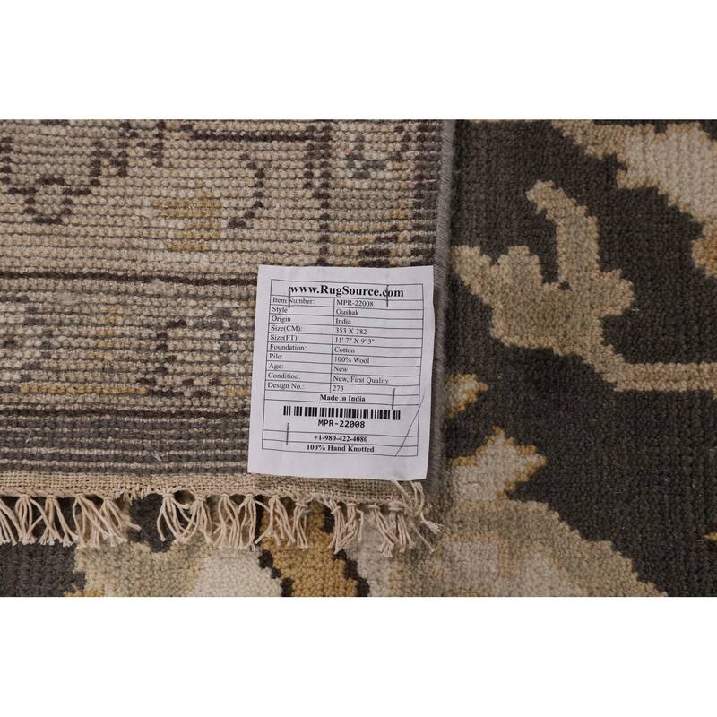 All-Over Floral Gray Oushak Oriental Area Rug Handmade Wool Carpet - 9'3" x 11'7"
