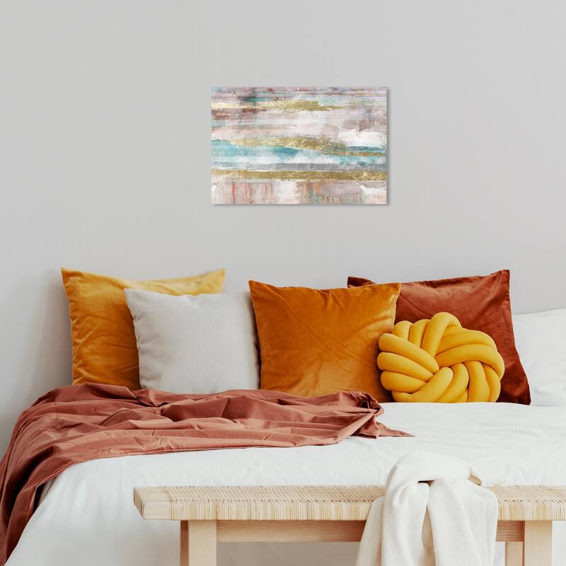 Wynwood Studio Canvas Abstract Mirage en Neutrale Gold and Light Blue Modern & Contemporary Wall Art Canvas Print - 16 x 24