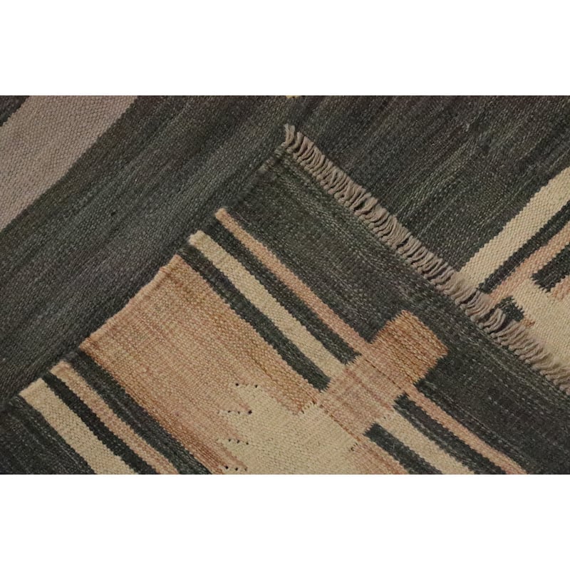 Hand Woven Oriental 100% Wool Carpet Southwestern Tribal Greys & Charcoal Kilim Area Rug - 12' 4'' X 8' 6''