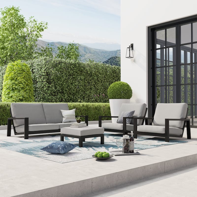 Benton 4-Piece Aluminum Outdoor Conversation Sofa Set with Cushions - Light Gray