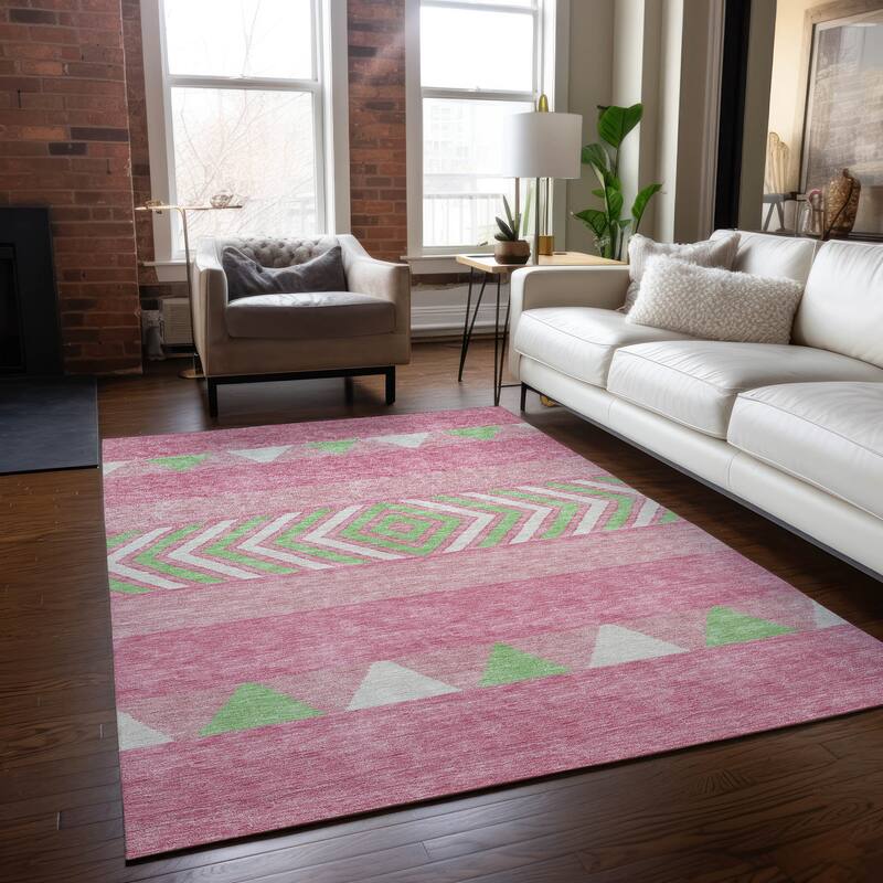 Machine Washable Indoor/ Outdoor Global Boho Chantille Rug