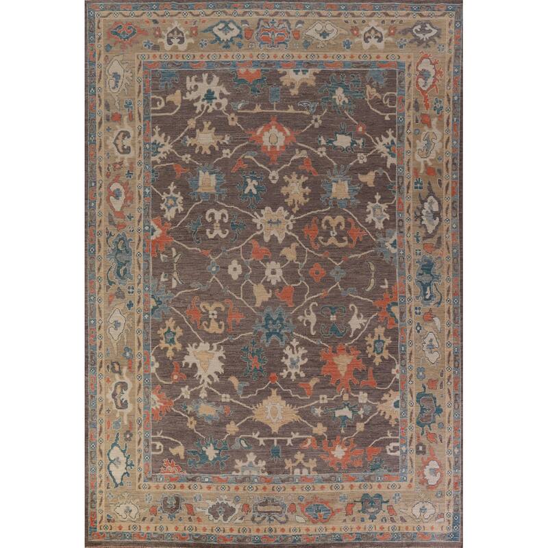 Hand Knotted Oriental 100% Wool Carpet Transitional All-Over Greys & Charcoal Oushak Area Rug - 12' 3'' X 9' 0''