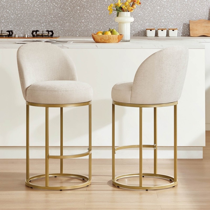 Spruce & Spring 26 Inch Modern Upholstered Swivel Counter Height Barstool with with Gold Metal Base