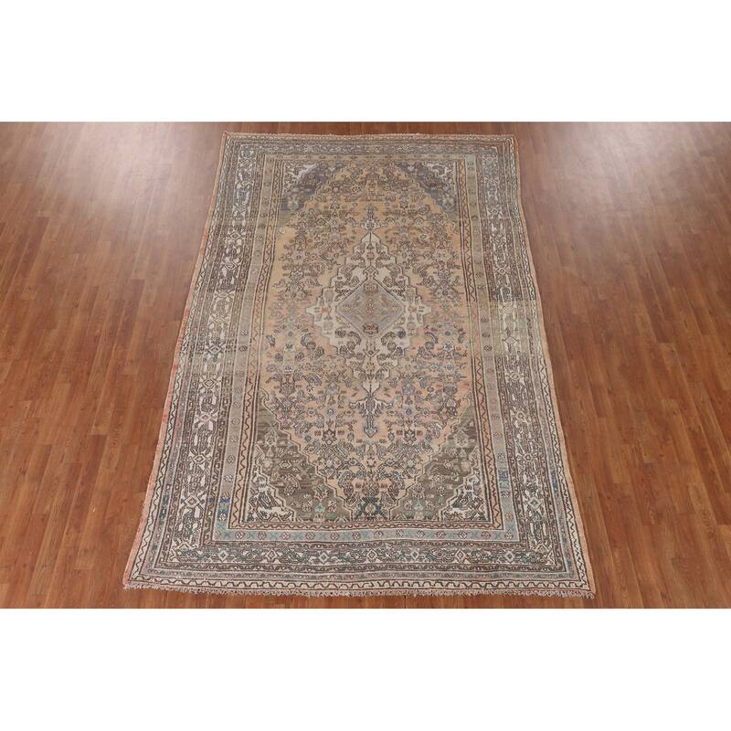 Traditional Hamedan Persian Vintage Rug Hand-Knotted Wool Carpet - 6'7"x 10'0"