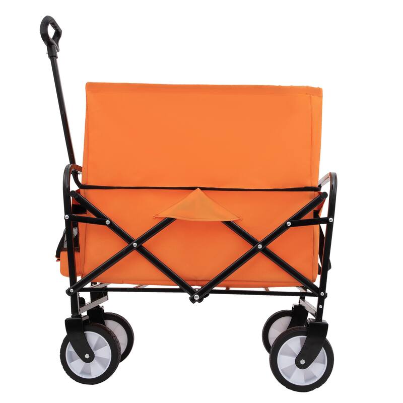 Heavy-Duty Collapsible Wagon with Storage Straps - 225lb Capacity Utility Cart, Orange