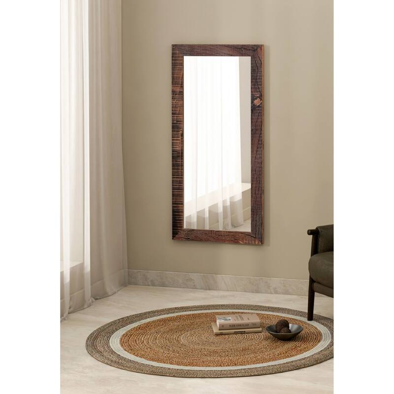 Wooden Plank Rectangular Wall Mirror - 70" - Brown