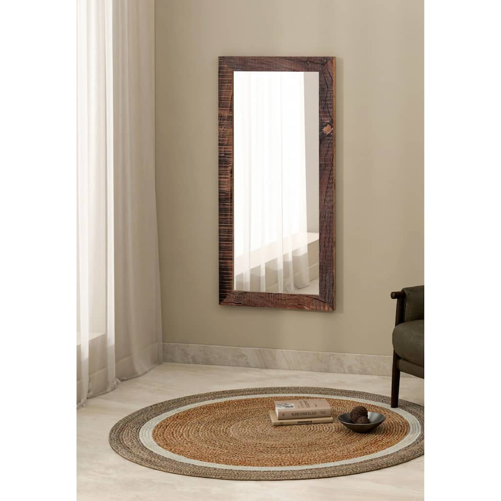 Wooden Plank Rectangular Wall Mirror - 70" - Brown