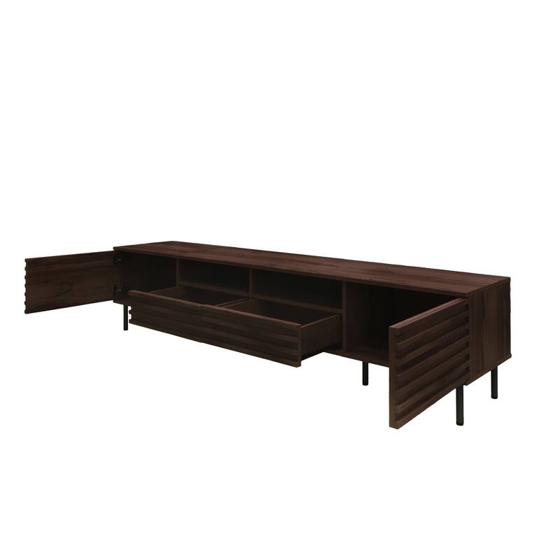 Modern TV Stand for 85 Inch TVs Slatted Doors MDF Iron Legs
