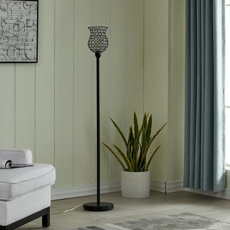 Crystal shade 59" Black Torchiere Floor Lamp - N/A