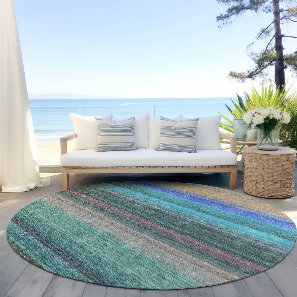 Machine Washable Indoor/ Outdoor Ombre Stripes Chantille Rug